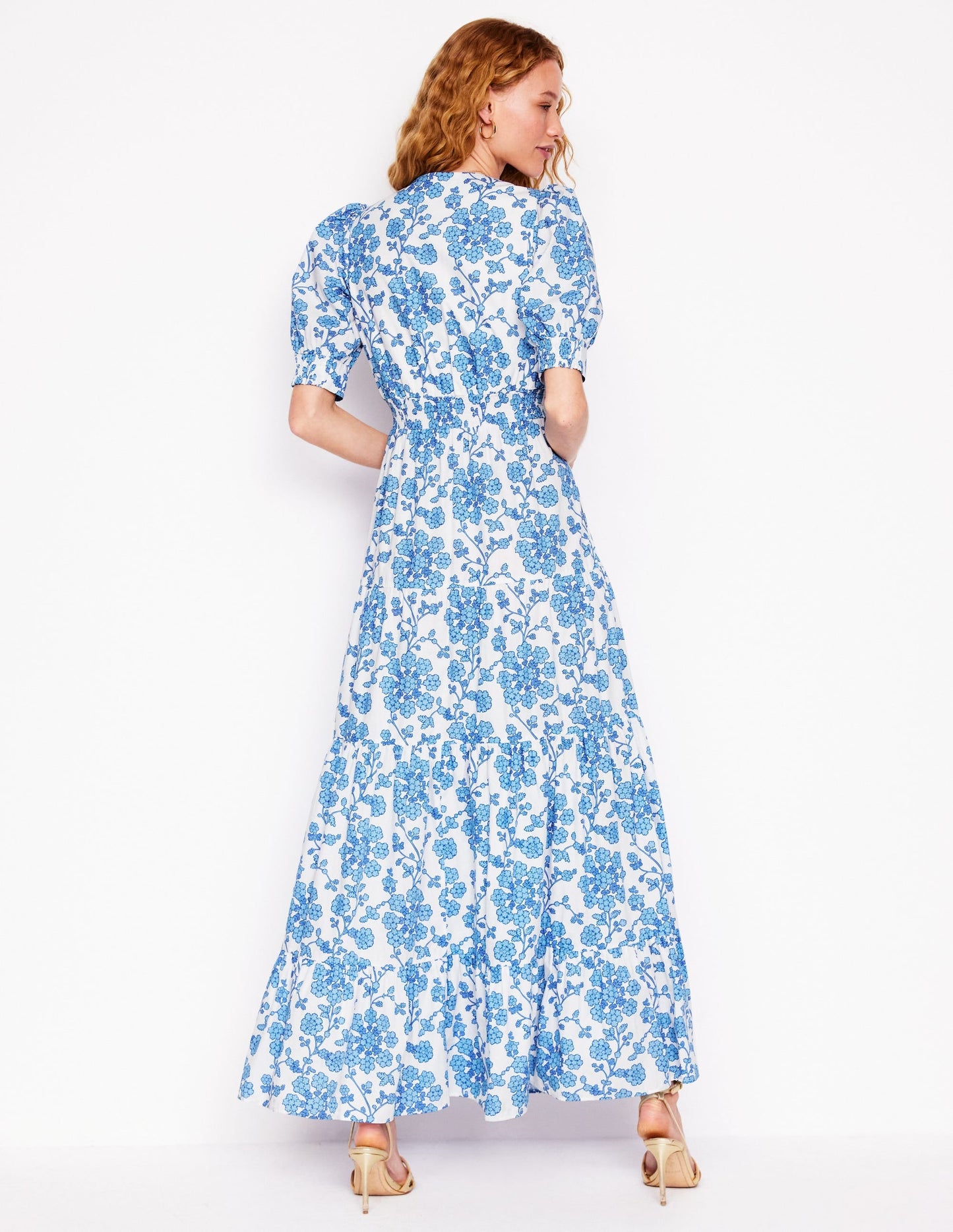 Bella Puff Sleeve Maxi Dress-Ivory, Trailing Yarrow