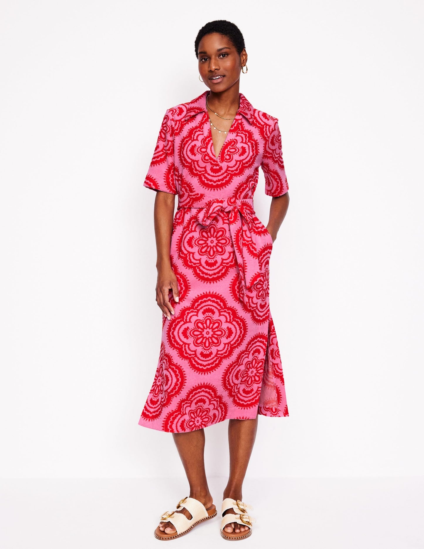 Collared Notch Towel Dress-Pink Rose, Botanic Blush
