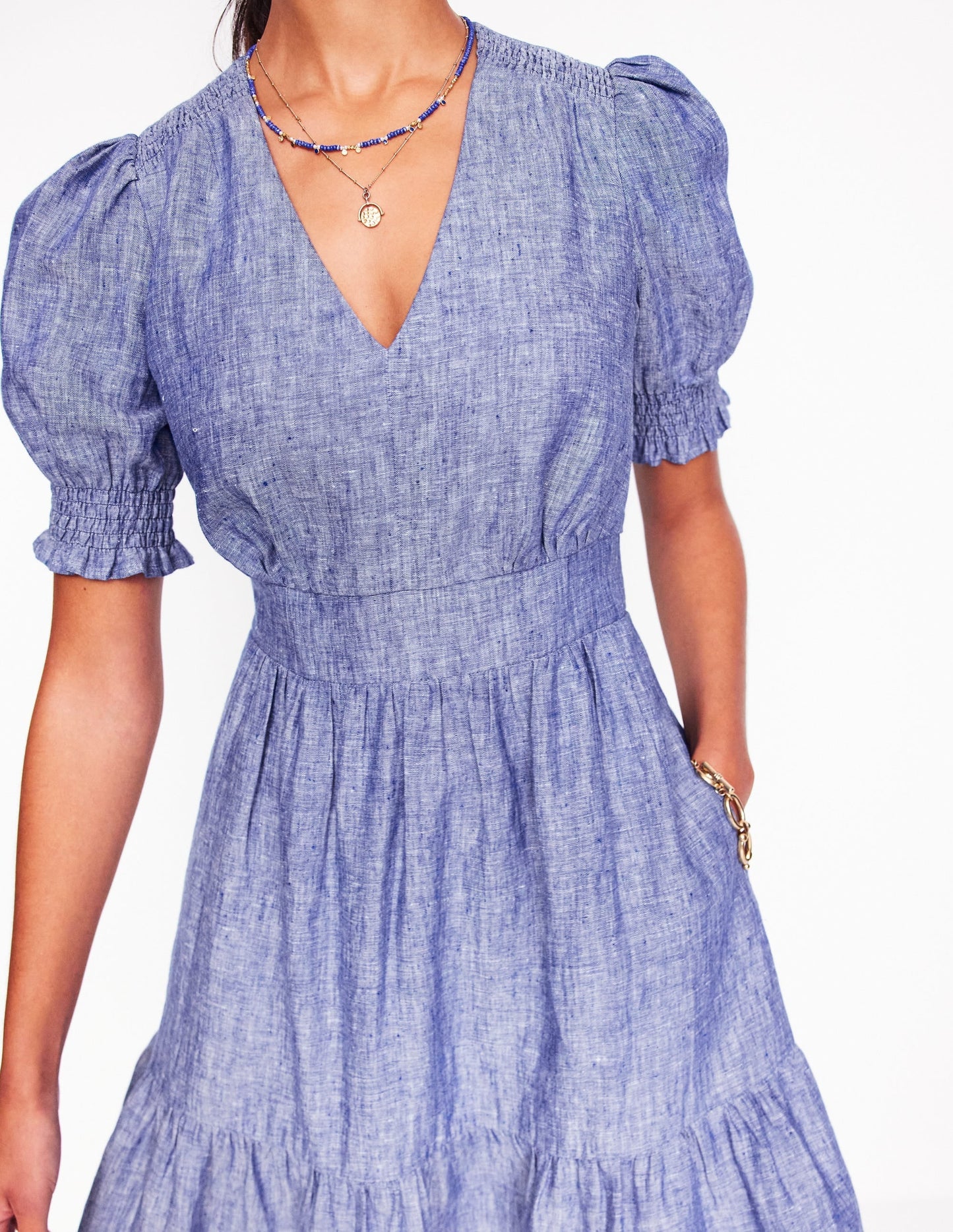 Anna Linen Short Dress-Authentic Blue Chambray