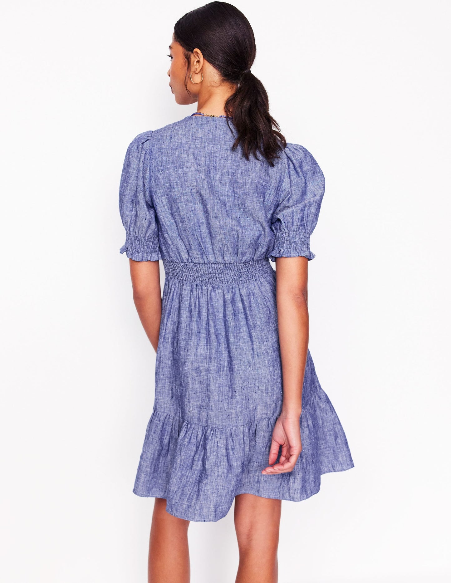 Anna Linen Short Dress-Authentic Blue Chambray